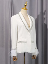 Luxury Feather Crystal Collar Blazer